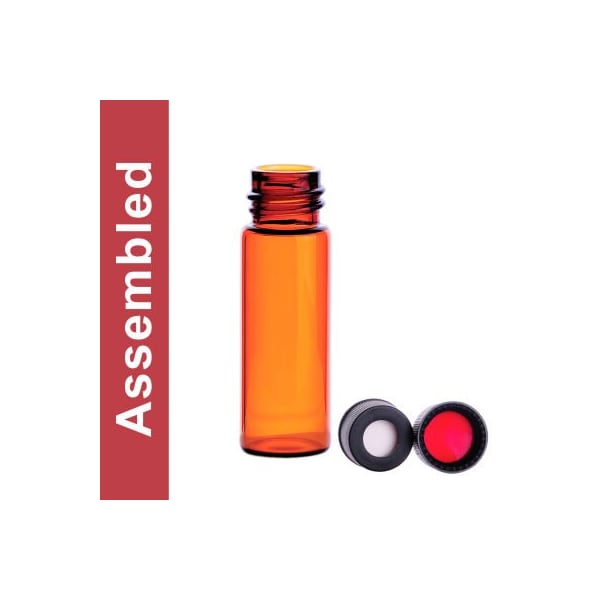 Cp Lab Safety. Wheaton MicroLiter 4ML Amber Vial Kit 13-425 Black Phenolic Open Top Cap PTFE Septa 100 pk 13-2010KP-A - main